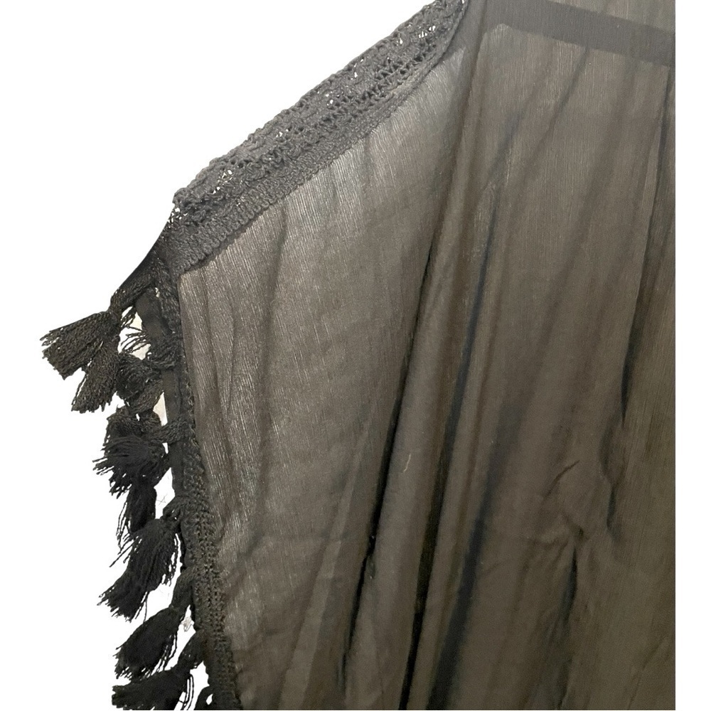 Bijoux Terner Black Swim Cover Poncho With Tassels One Size Fits All - Picture 7 of 7